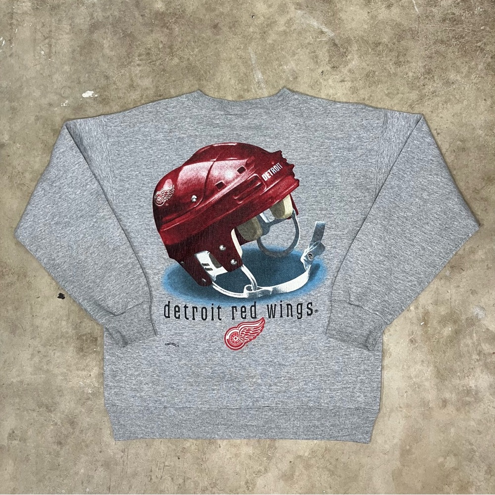 VTG 90s Detroit Red Wings NHL Lee Sport Graphic Sweater Size Medium USA Nutmeg